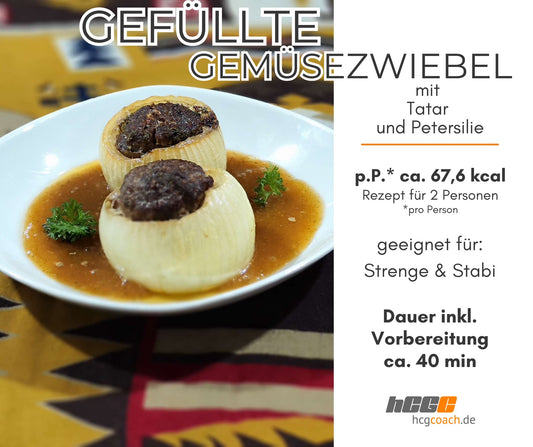 Gefüllte Gemüsezwiebeln mit Tatar und Petersilie