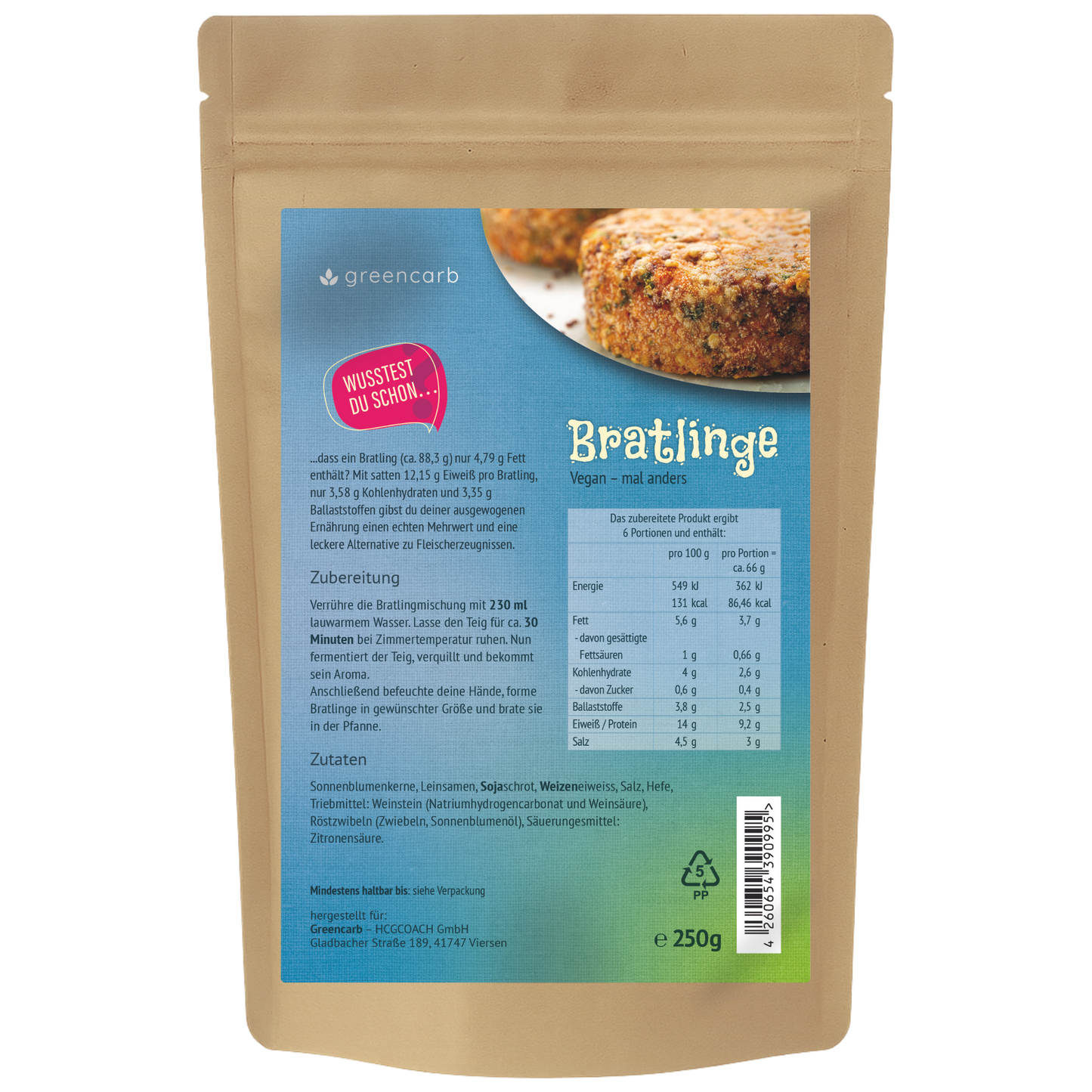 Greencarb® Bratlinge - Mischung zum selbst braten (3er Set)