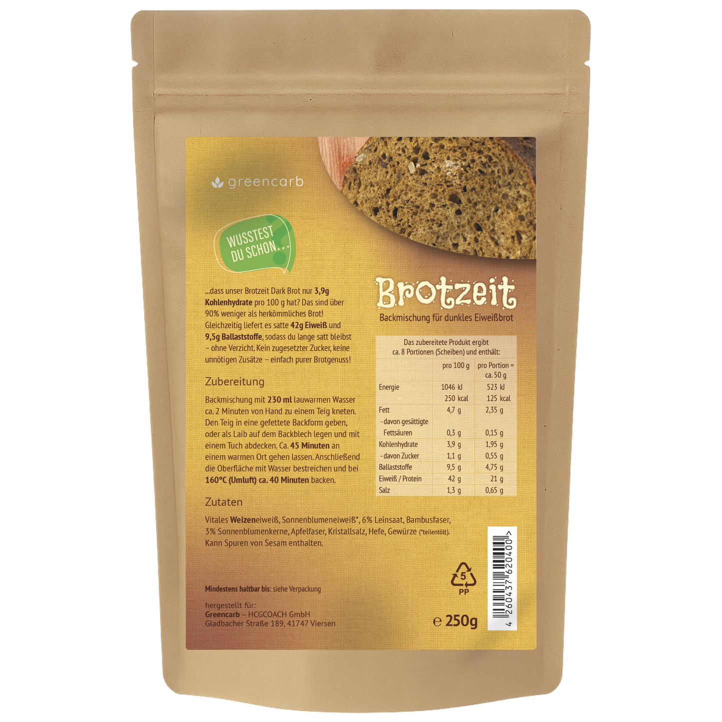 Greencarb® Brotbackmischung Dark + White (250 g)