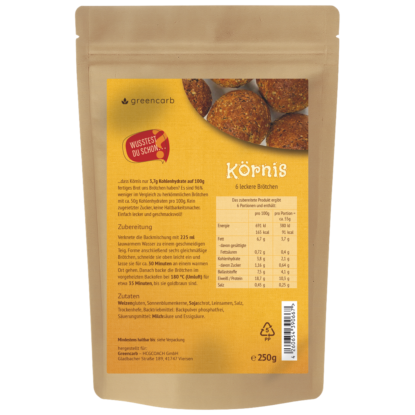 Greencarb® Körnis - Brot- und Brötchenbackmischung (250 g)