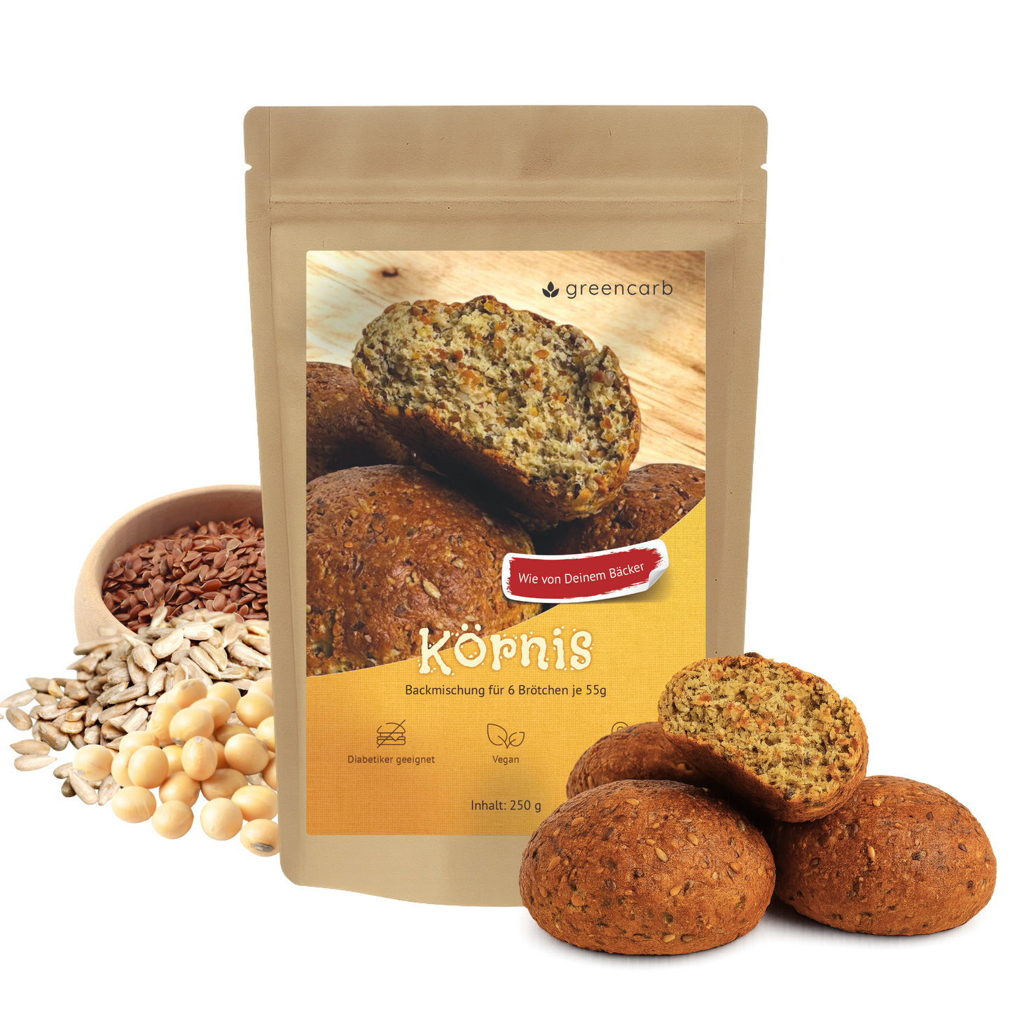 Greencarb® Körnis - Brot- und Brötchenbackmischung (250 g)