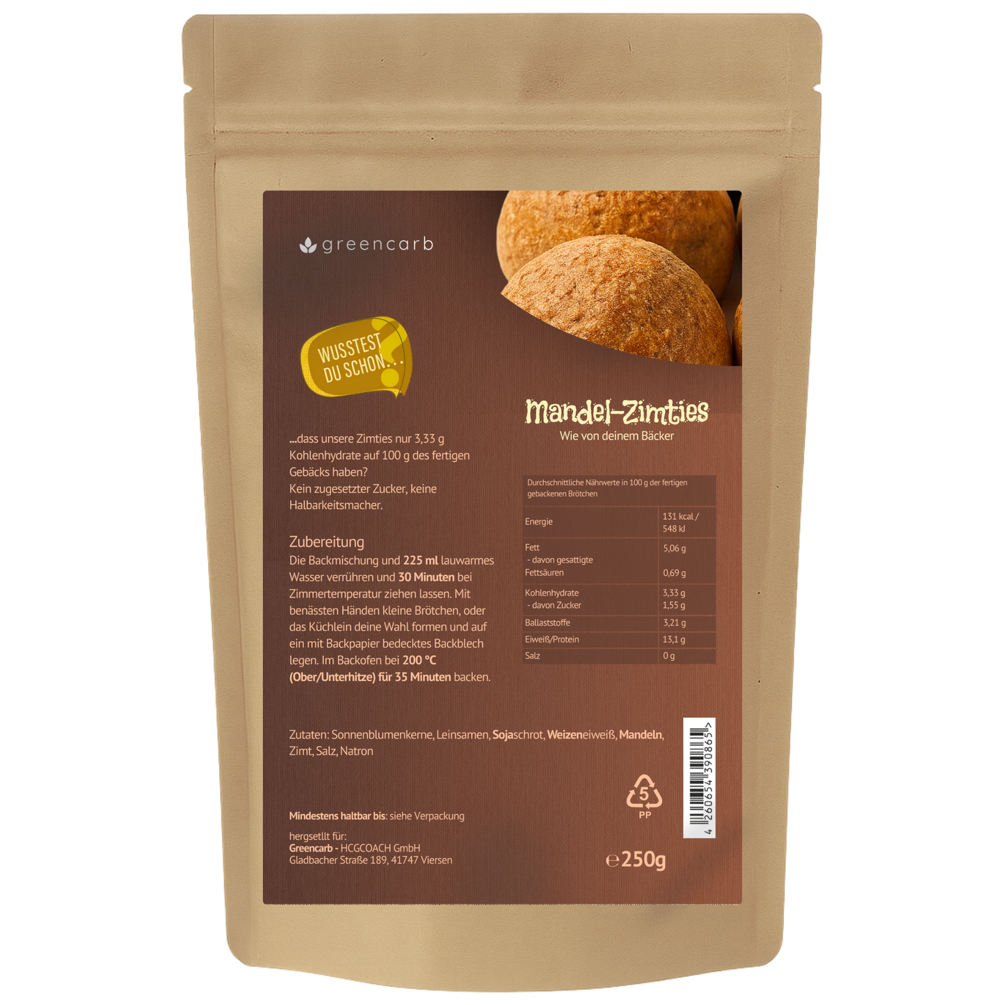 Greencarb® Mandel-Zimties Brot und Brötchenbackmischung (3er Set)