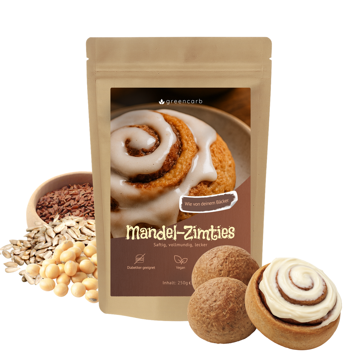 Greencarb® Mandel-Zimties Brot und Brötchenbackmischung (3er Set)