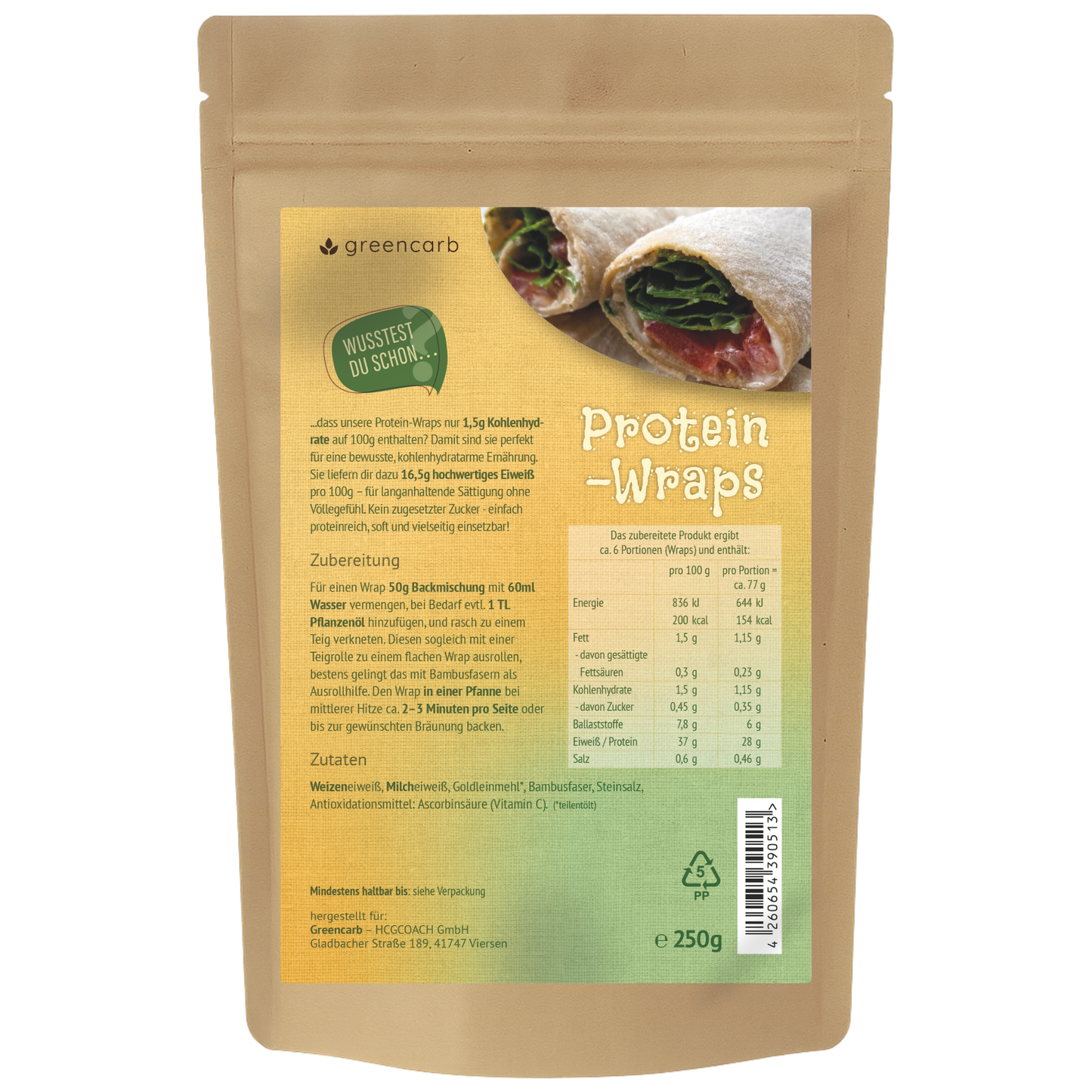Greencarb® Backmischung Protein Wraps (300 g)