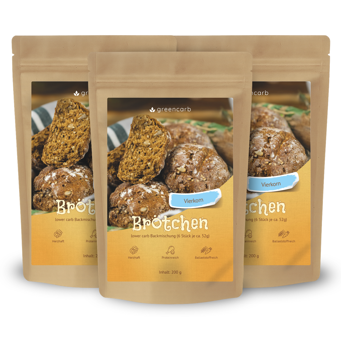 Greencarb® Brötchenbackmischung Vierkorn Brötchen (3er Set)