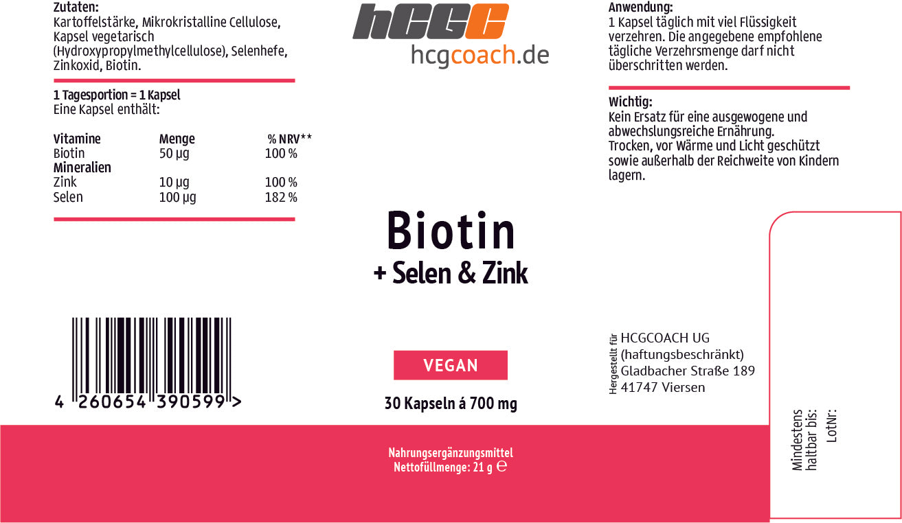 hCGC® Biotin+Selen+Zink Kapseln (30 Stück á 700 mg)