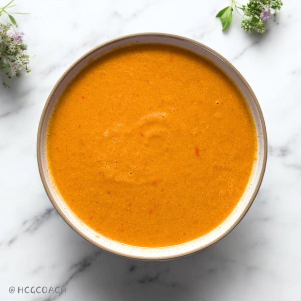 Cremige Blumenkohl-Paprika-Suppe mit Frischkäse