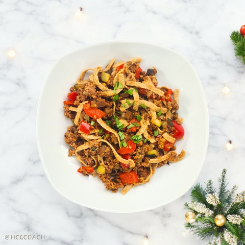 Rindertatar-Pasta mit Gemüse