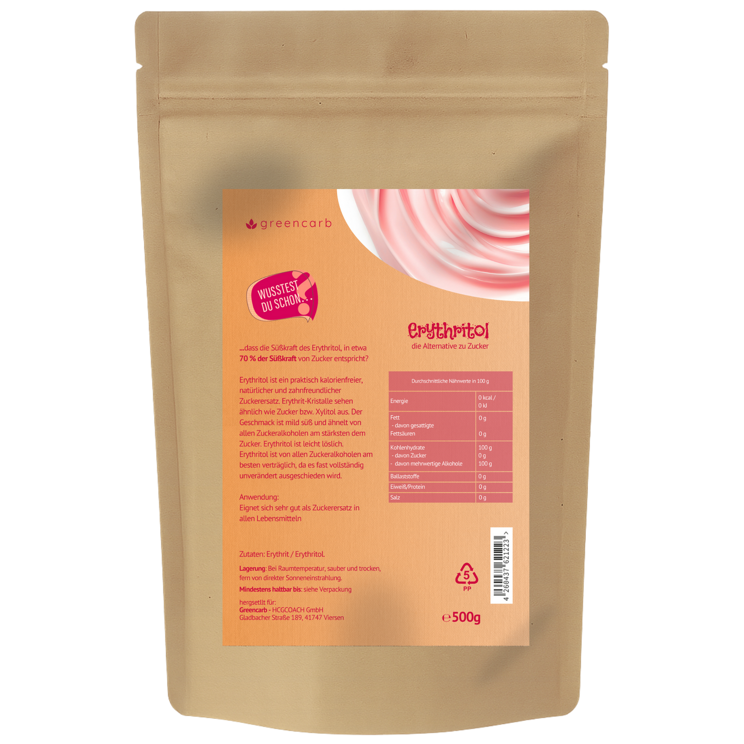 Greencarb® Erythritol - Zuckerersatz kalorienfrei (500 g)