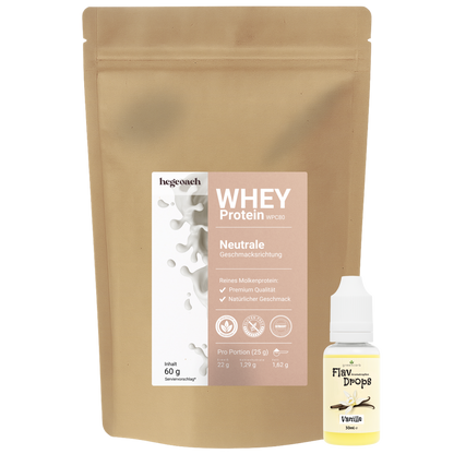 Molkenprotein WPC 80 + Aromatropfen FlavDrops