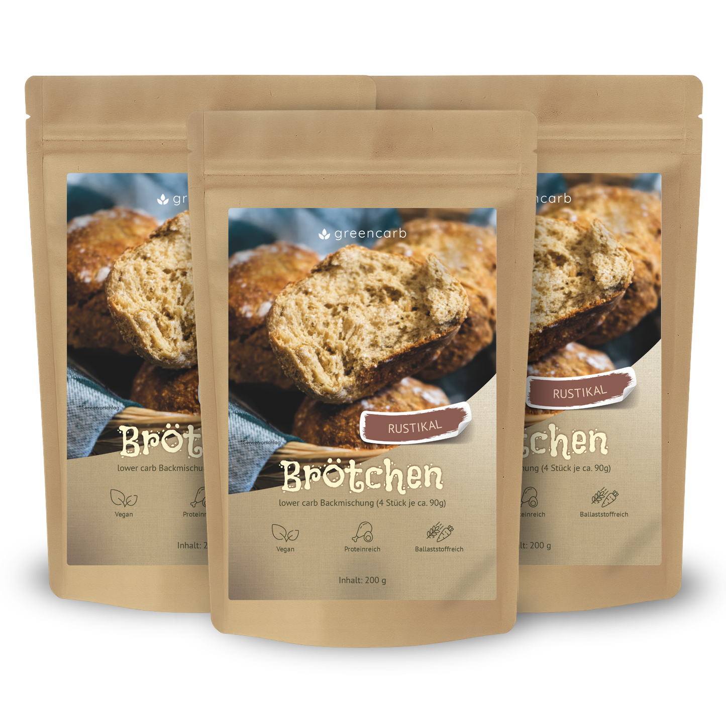 Greencarb® Brötchenbackmischung Rustikale Brötchen (3er Set)