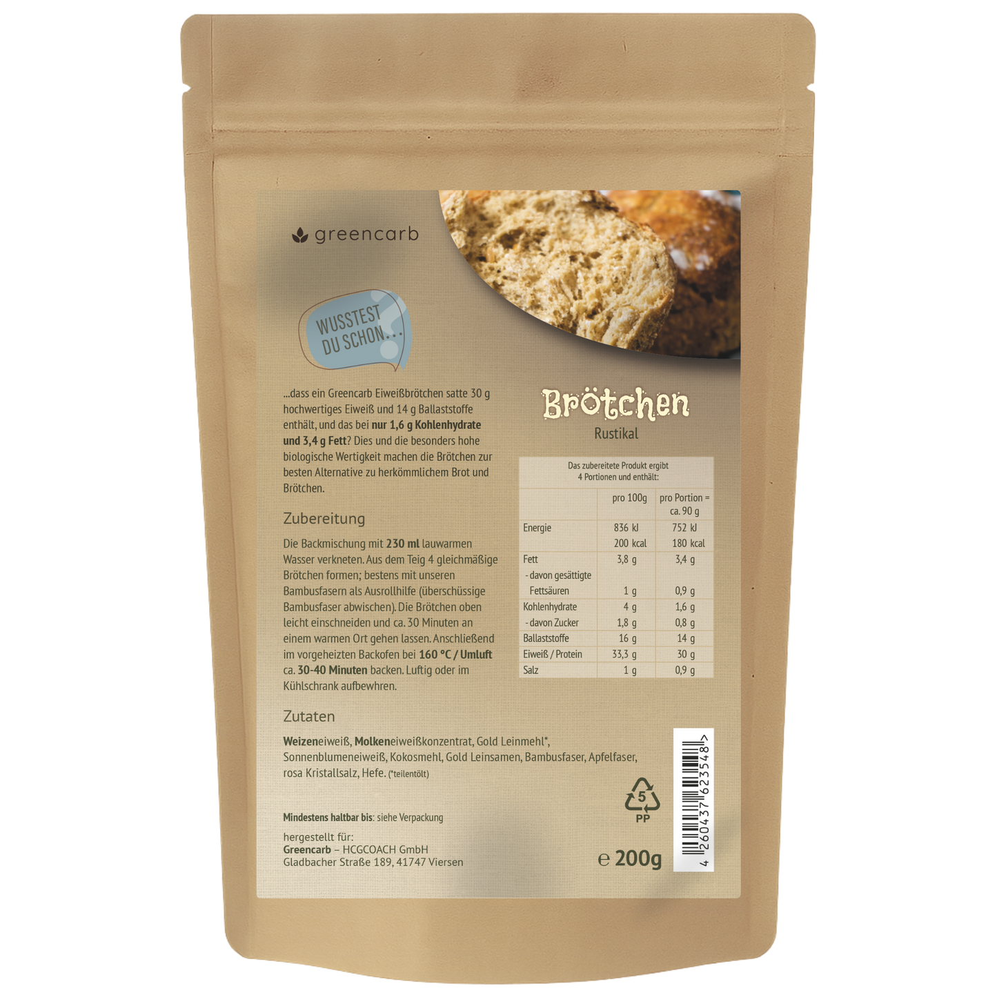 Greencarb® Brötchenbackmischung Rustikale Brötchen (3er Set)